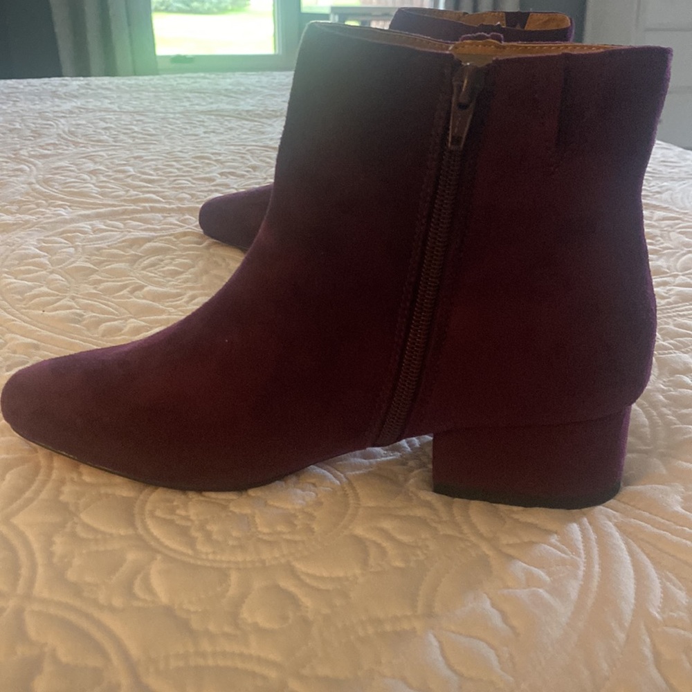 Plum colored low boots with a little fringe zipper. Brand new. - Picture 4 of 8